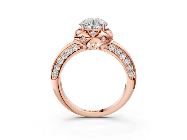 Rose Gold Round Petal Head Floral Halo Engagement Ring Setting