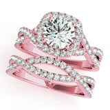 Rose gold Round Halo Twist Band Diamond Engagement Ring with Prong Setting 1