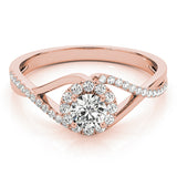 Rose gold Round Halo Twist Band Prong Set Ring 1