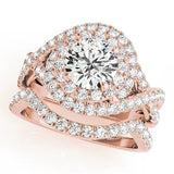 Rose gold Round Halo Twist Band Prong Setting Ring 1