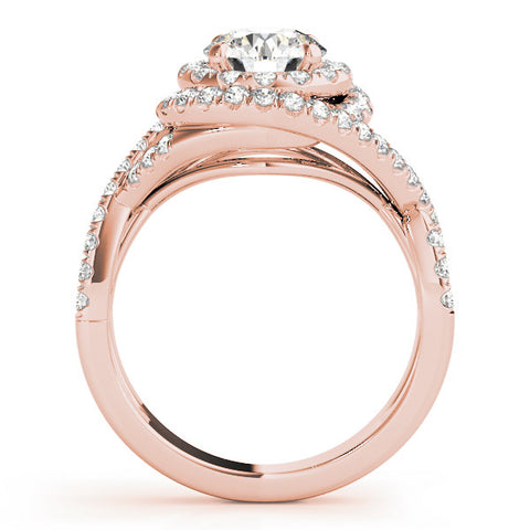 Rose gold Round Halo Twist Band Prong Setting Ring 2