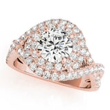 Rose gold Round Halo Twist Band Prong Setting Ring
