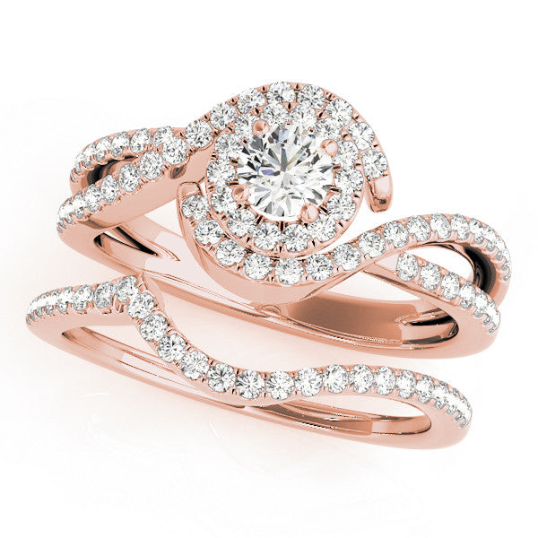 Rose gold Round Halo Twist Band Solitaire Prong Setting 1