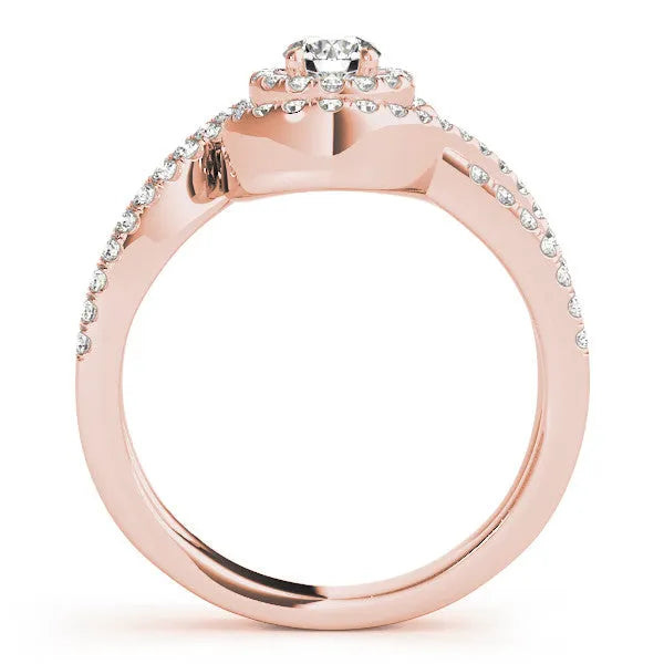 Rose gold Round Halo Twist Band Solitaire Prong Setting