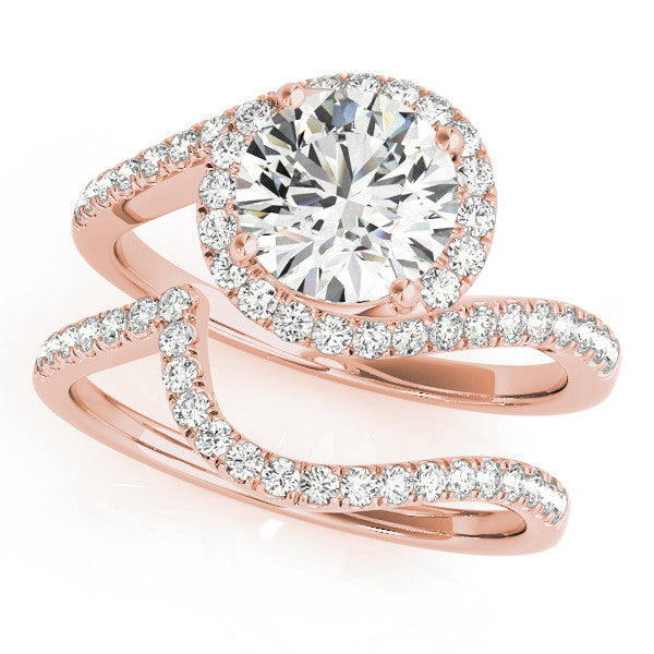 Rose gold Round Diamond Halo Ring with Twisted Pavé Band and Four-Prong Setting