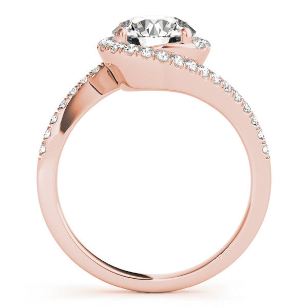 Rose gold Round Diamond Halo Ring with Twisted Pavé Band and Four-Prong Setting