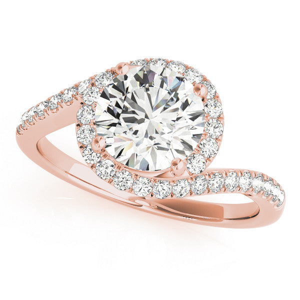 Rose gold Round Diamond Halo Ring with Twisted Pavé Band and Four-Prong Setting