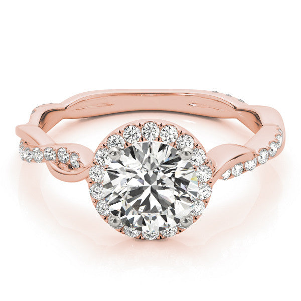 Rose gold Round Halo Twist Band Solitaire Ring 1