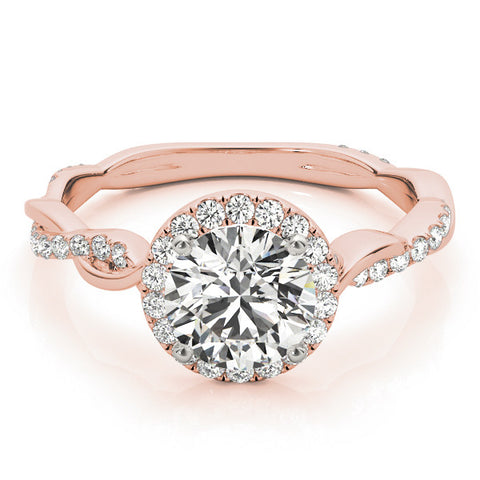 Rose gold Round Halo Twist Band Solitaire Ring 1
