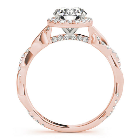 Rose gold Round Halo Twist Band Solitaire Ring 2