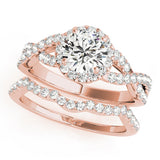 Rose gold Round Halo Twist Band Solitaire Ring with Four-Prong Setting 1