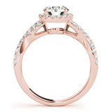 Rose gold Round Halo Twist Band Solitaire Ring with Four-Prong Setting 2