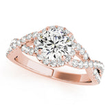Rose gold Round Halo Twist Band Solitaire Ring with Four-Prong Setting