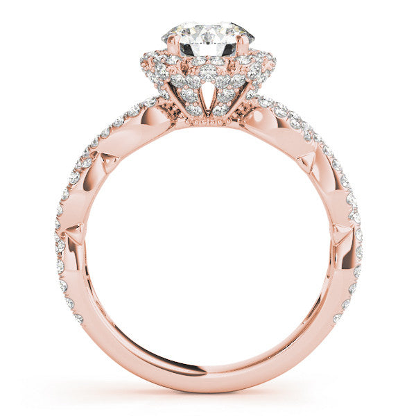 Rose gold Round Halo Twist Band Solitaire Ring with Six-Prong Setting 2