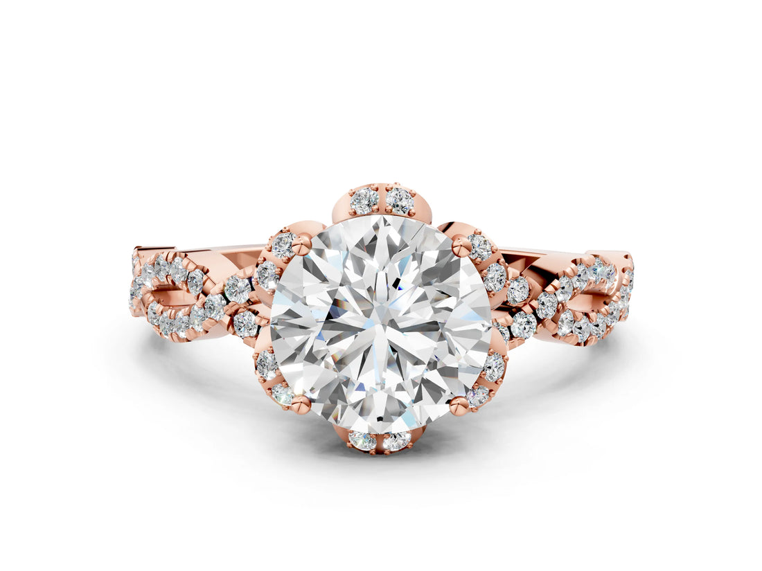 Rose gold Round Halo Twist Band Solitaire Ring with Six-Prong Setting_6