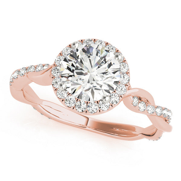 Rose gold Round Halo Twist Band Solitaire Ring