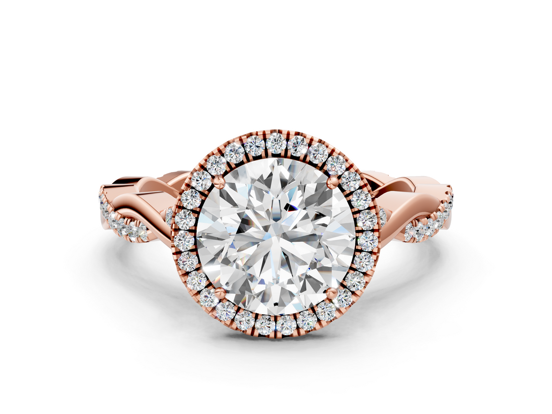 Rose gold Round Halo Twist Band Solitaire Ring_23
