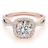 Rose gold Round Halo Twist Band Solitaire with Four-Prong Setting 1
