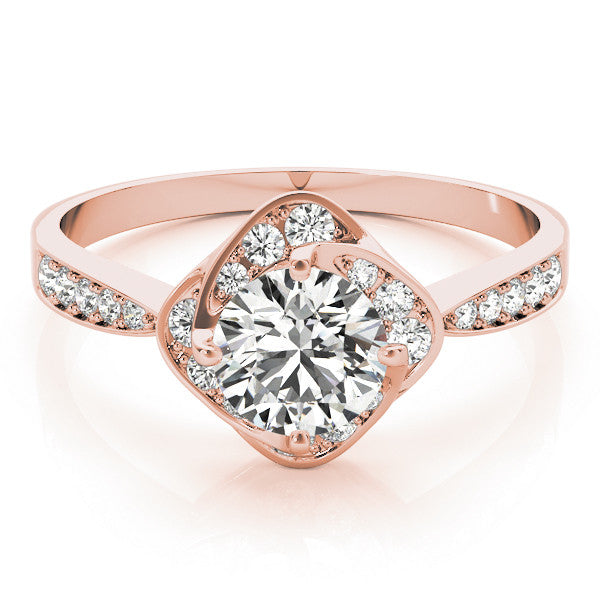 Rose gold Round Halo Twist Diamond Engagement Ring with Pavé Band and Four-Prong Setting 1