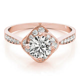Rose gold Round Halo Twist Diamond Engagement Ring with Pavé Band and Four-Prong Setting 1