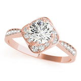 Rose gold Round Halo Twist Diamond Engagement Ring with Pavé Band and Four-Prong Setting