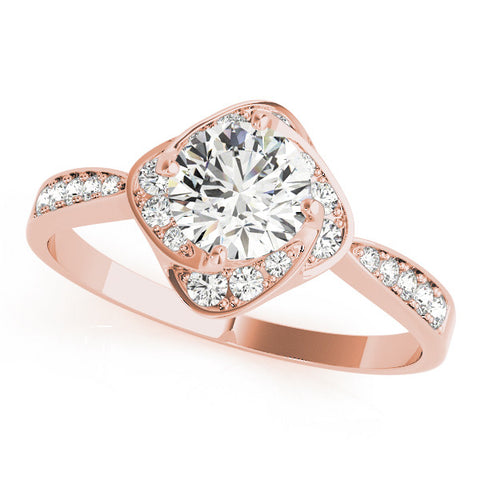 Rose gold Round Halo Twist Diamond Engagement Ring with Pavé Band and Four-Prong Setting