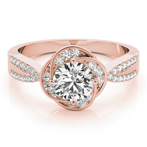 Rose gold Round Halo Twist Split Shank Diamond Ring 1