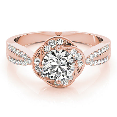 Rose gold Round Halo Twist Split Shank Diamond Ring 1