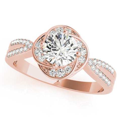 Rose gold Round Halo Twist Split Shank Diamond Ring