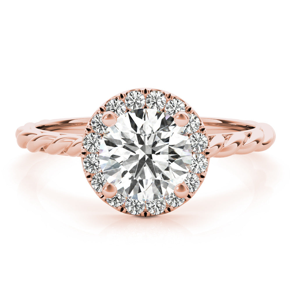 Rose gold Round Halo Twisted Band Four-Prong Diamond Ring 1