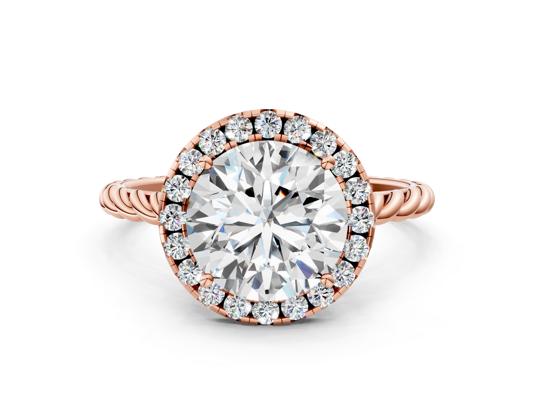 Rose gold Round Halo Twisted Band Four-Prong Diamond Ring_24