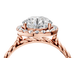 Rose gold Round Halo Twisted Band Four-Prong Diamond Ring_28