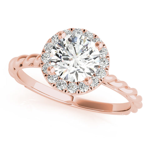 Rose gold Round Halo Twisted Band Four-Prong Diamond Ring