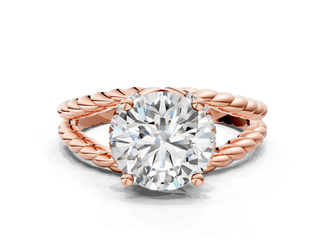 Rose gold Round Halo Twisted Band Four-Prong Ring_32