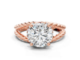 Rose gold Round Halo Twisted Band Four-Prong Ring_32
