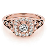 Rose gold Round Halo Vintage-Inspired Split Shank Ring with Milgrain Detailing 1