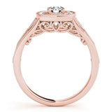 Rose gold Round Halo Vintage-Inspired Split Shank Ring with Milgrain Detailing 2