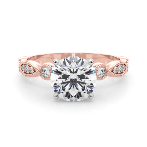 Rose gold Round Milgrain Bezel Diamond Engagement Ring with Solitaire Prong Setting 1