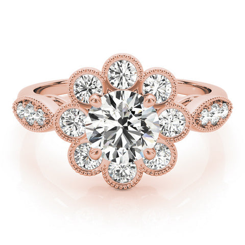Rose gold Round Milgrain Halo Floral Diamond Ring with Split Shank and Four-Prong Setting 1