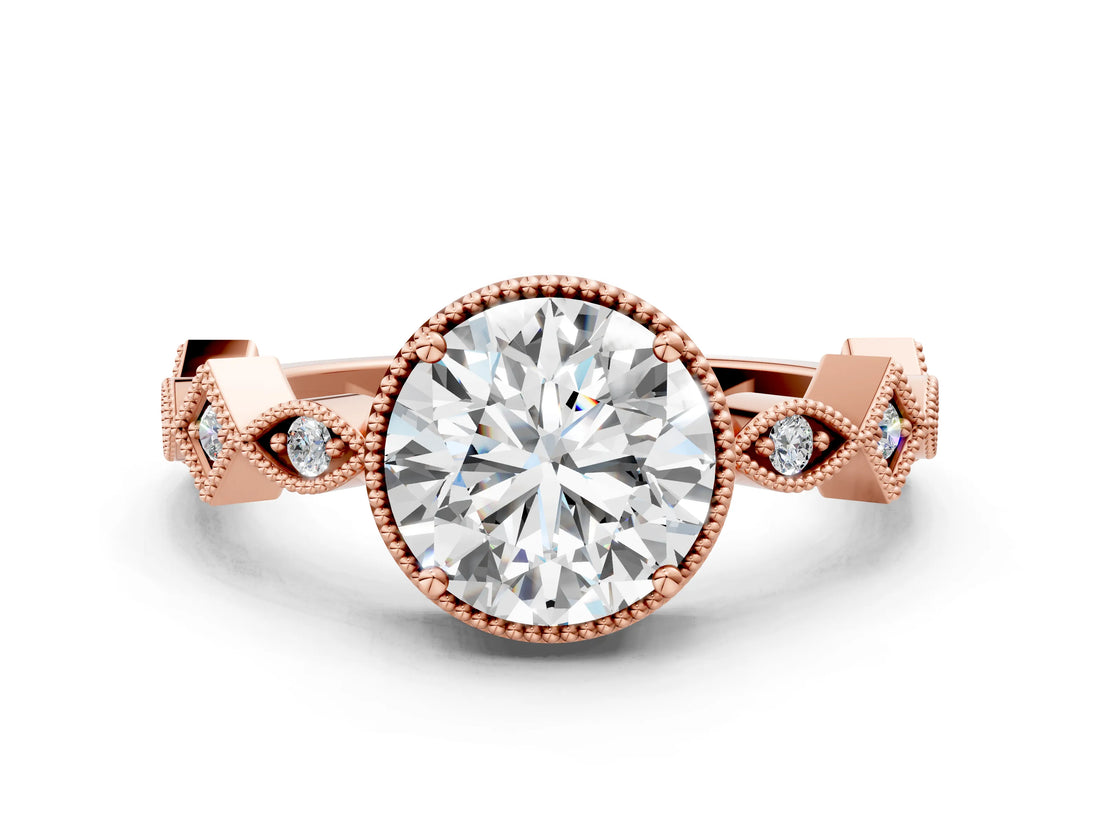 Rose gold Round Milgrain Marquise Diamond Twist Band Ring_39