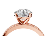 Rose gold Round Milgrain Pave Diamond Engagement Ring with Four-Prong Setting_163