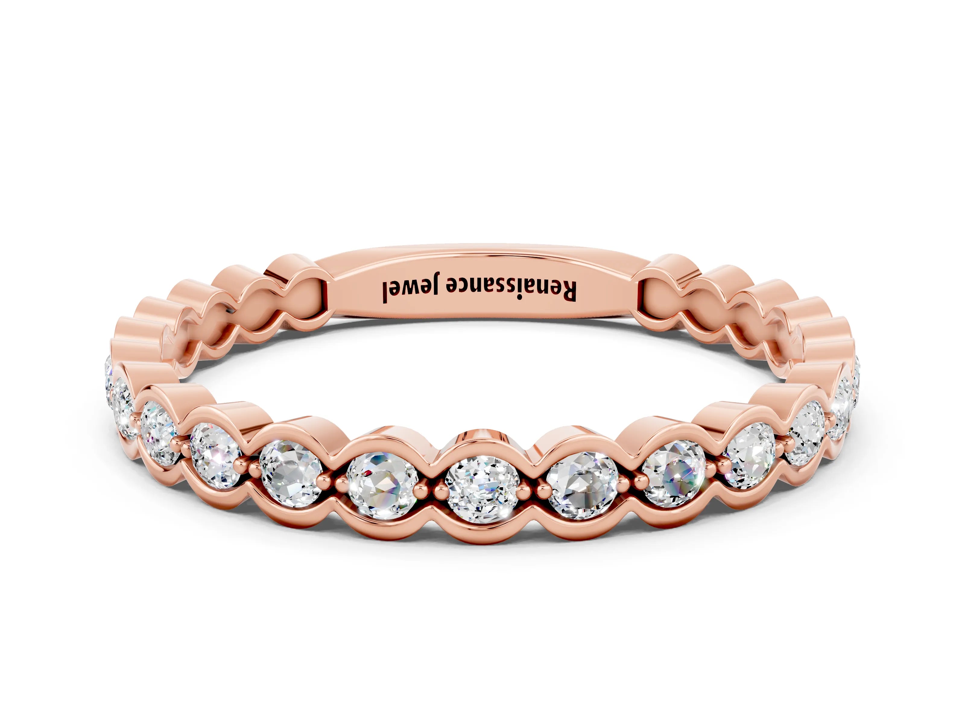 Rose gold Round Moissanite Bezel Set Eternity Band_6