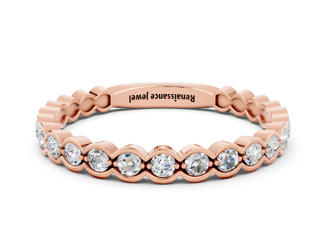Rose gold Round Moissanite Bezel Set Eternity Band_6
