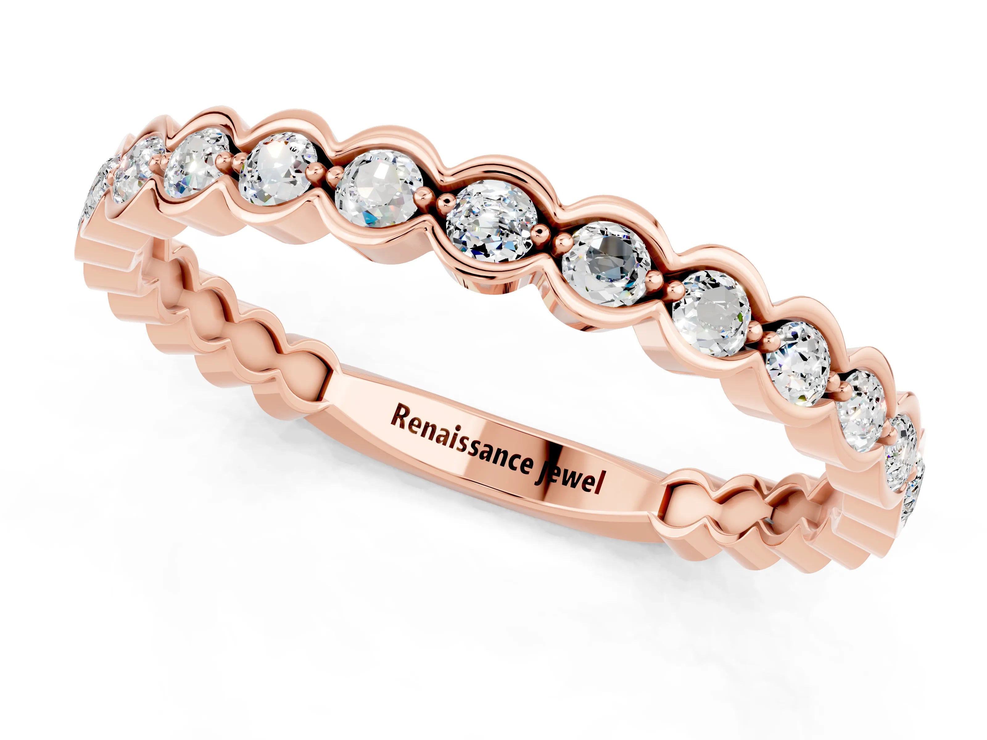 Rose gold Round Moissanite Bezel Set Eternity Band_7