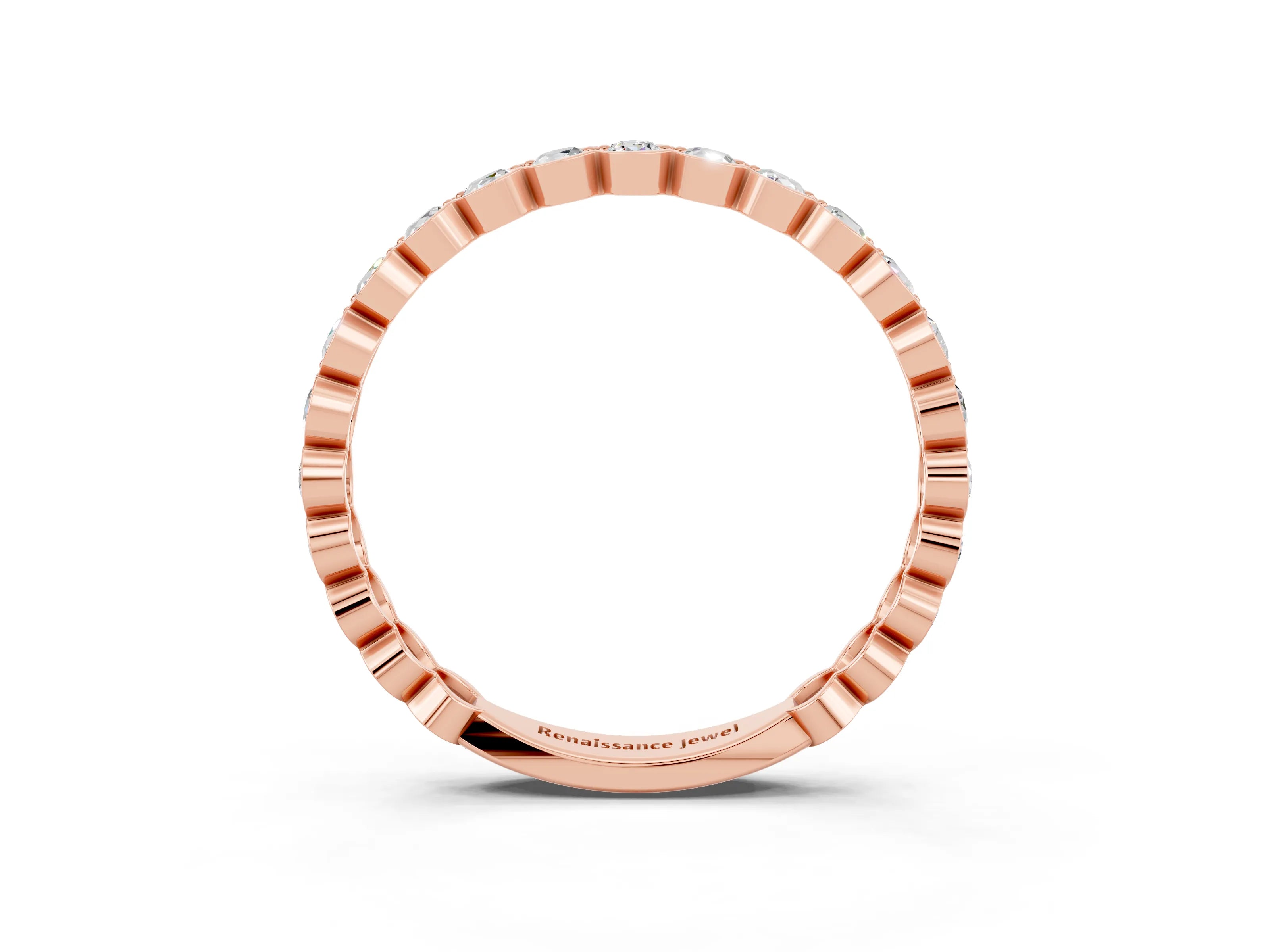 Rose gold Round Moissanite Bezel Set Eternity Band_9