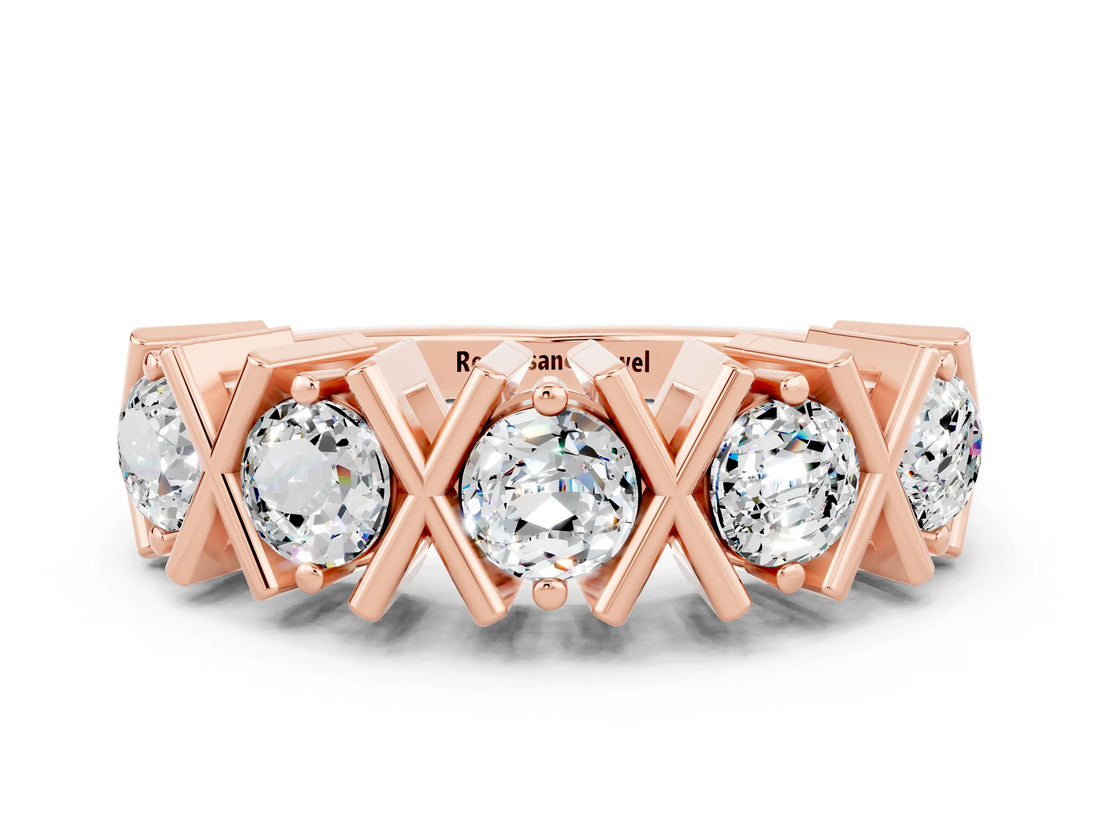 Rose gold Round Moissanite Channel Set Band with X-Prong Detail_6