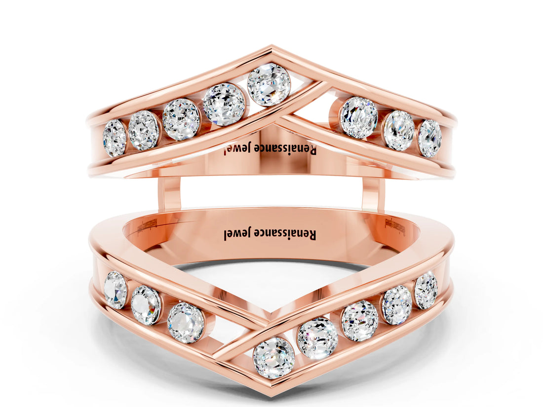 Rose gold Round Moissanite Channel-Set Chevron Band_17
