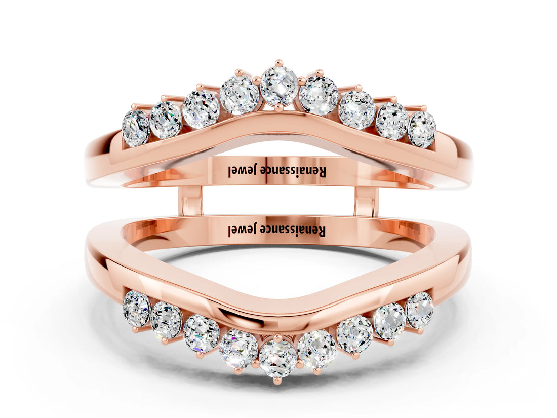 Rose gold Round Moissanite Chevron Contour Band with Prong Setting_6
