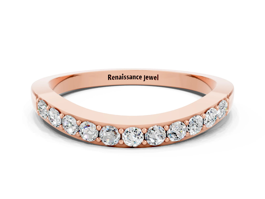 Rose gold Round Moissanite Curved Wedding Band with Channel Setting_6