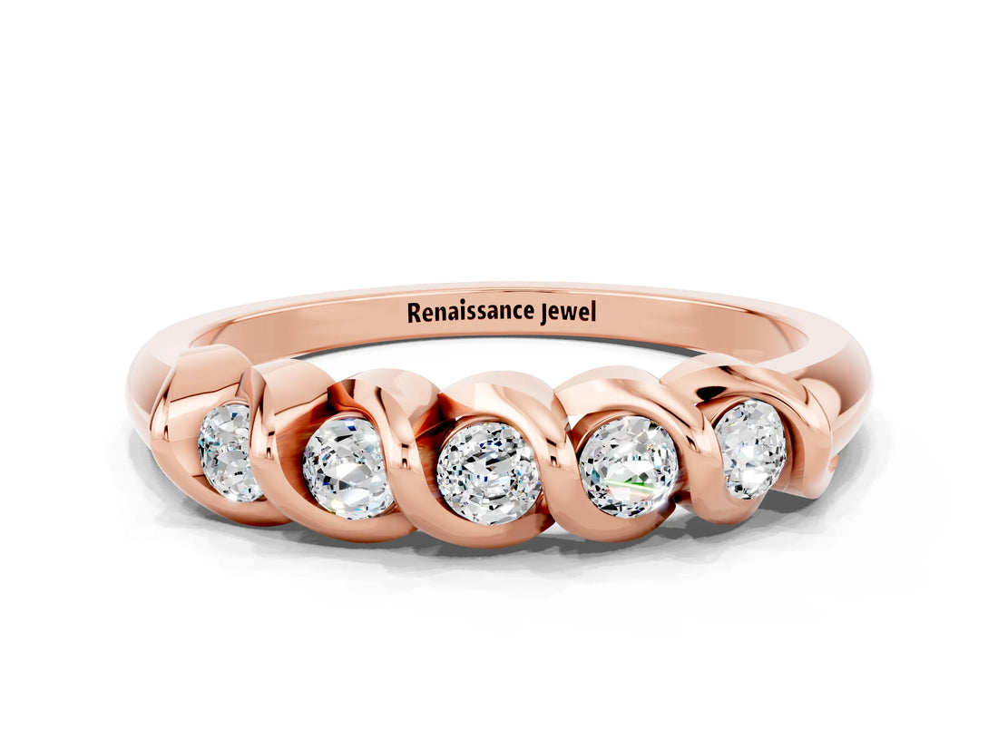 Rose gold Round Moissanite Eternity Band with Twist Prong Setting_6
